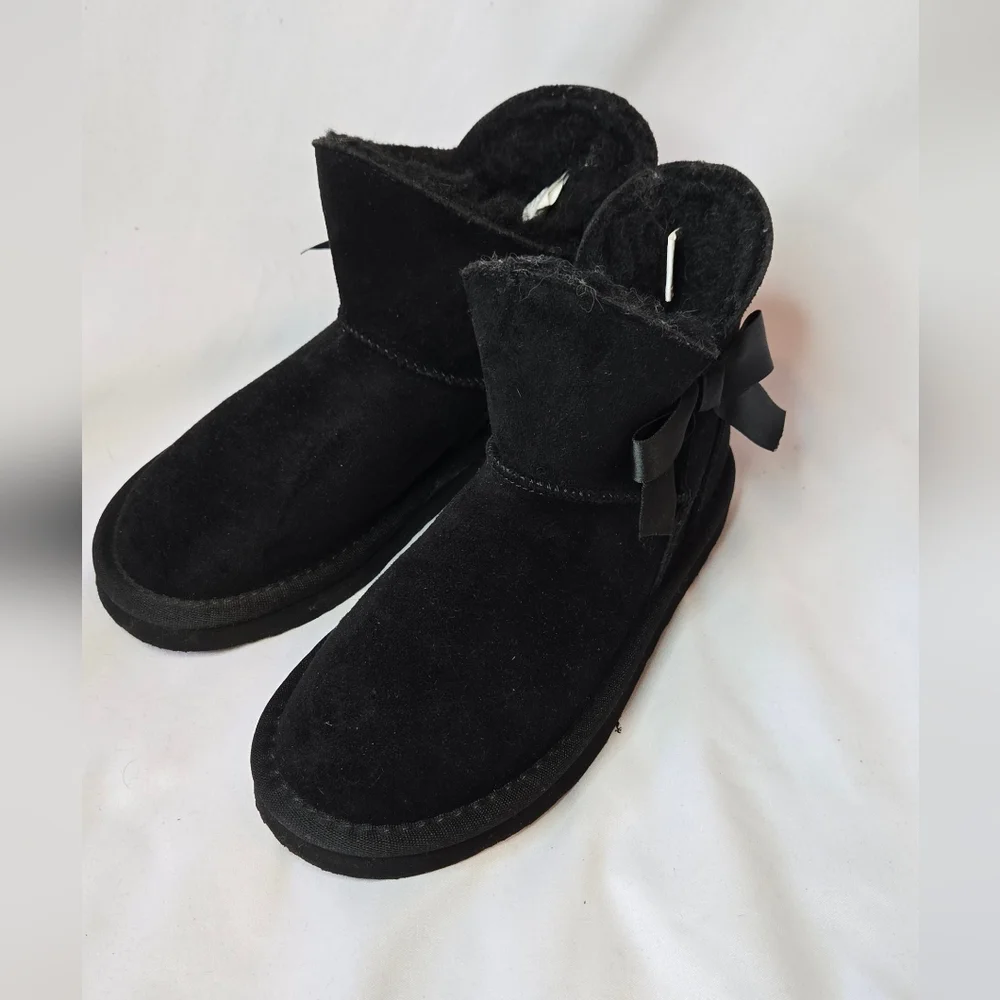 Pawz Bearpaws Black Suede Ankle Boots Bow Youth Girls 12